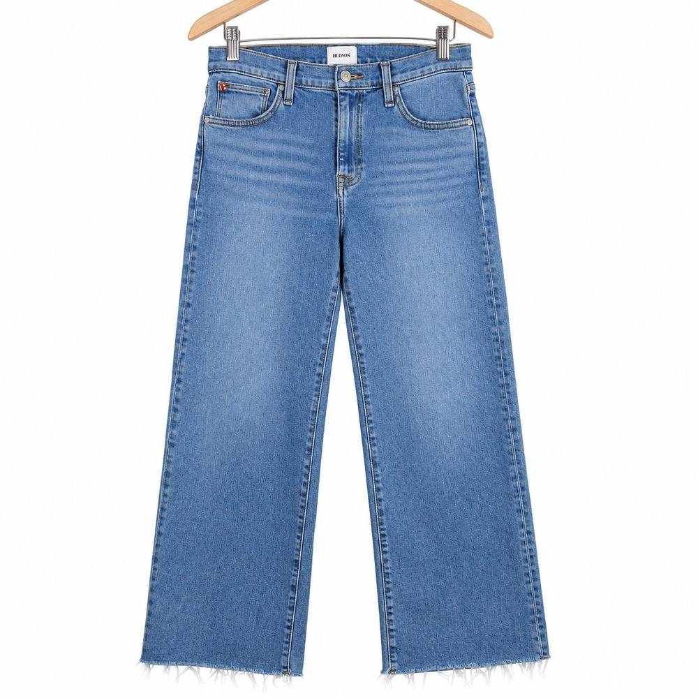 Hudson Rosalie High-Rise Wide Leg Crop Jeans Sierra Blue Raw Hem Size 27
